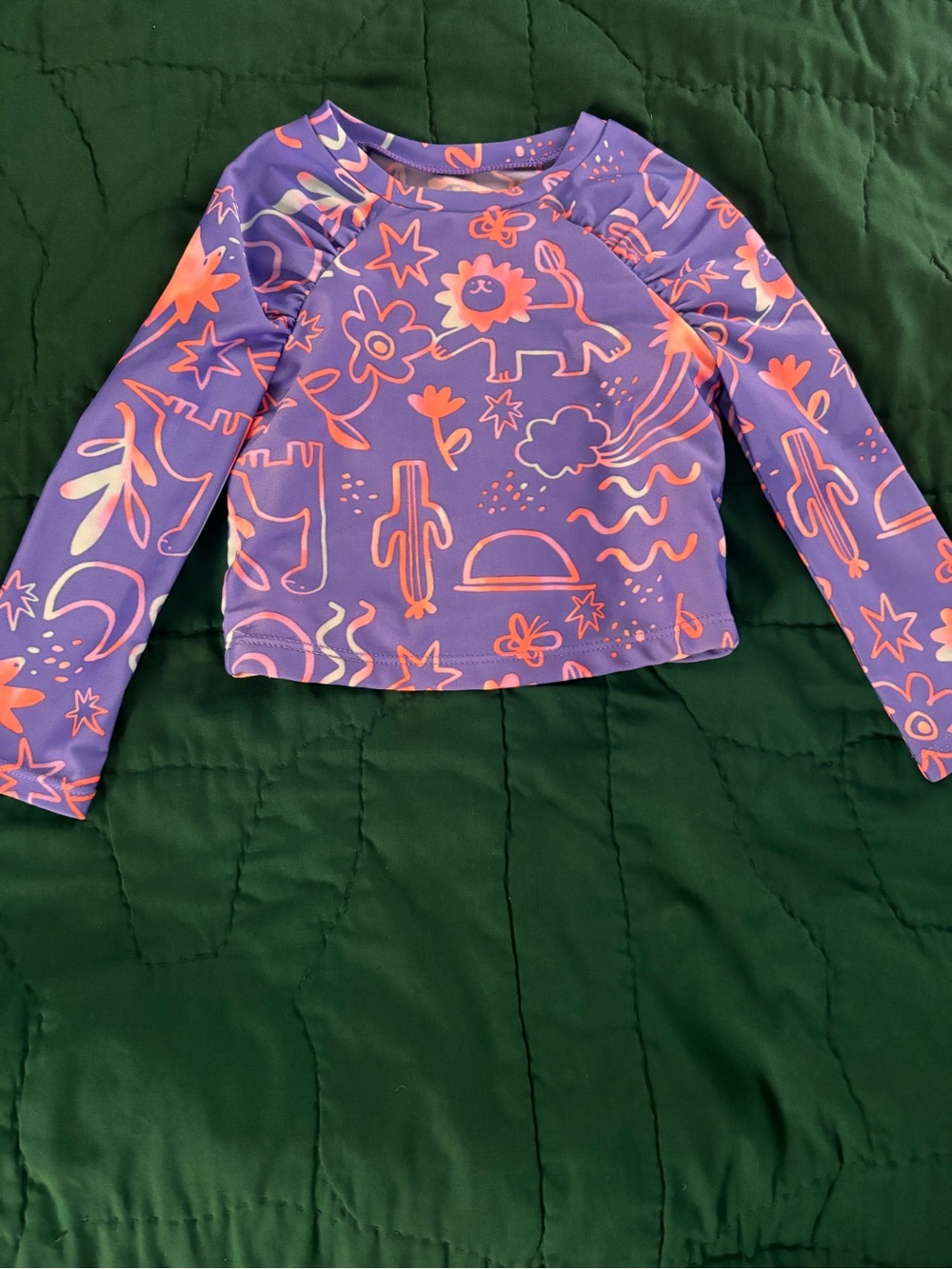 Cat & Jack Purple Rash Guard with Coral Doodle Prints